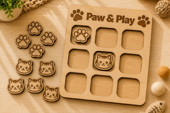 Adorable Cat Tic Tac Toe Laser Cut SVG for Family Fun