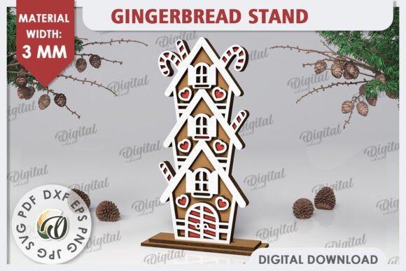 Charming 3D Gingerbread Stand Laser Cut Design for Crafts