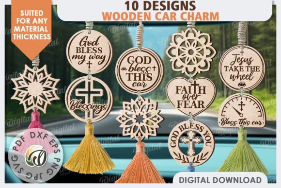 Christian Car Charms Laser Cut Bundle for Faithful Driving