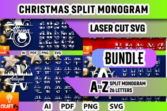 Christmas Split Monogram Bundle SVG & Laser Cut Files