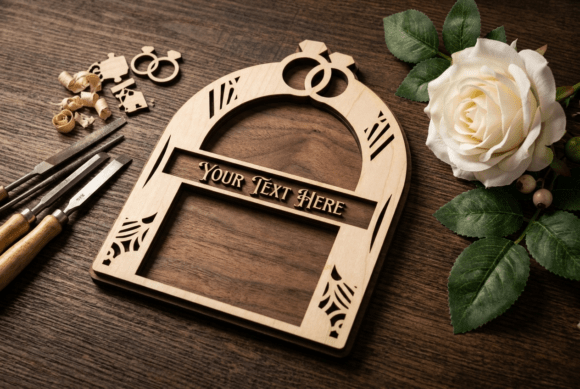Create a unique and elegant dΓ©cor piece with this wedding ring frame laser cut design.