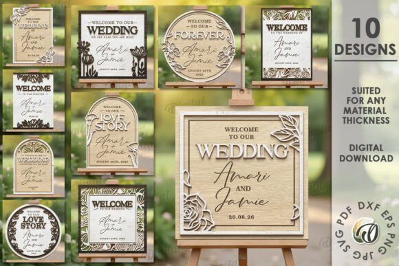 Elegant Wedding Layered Welcome Signs Bundle for Events