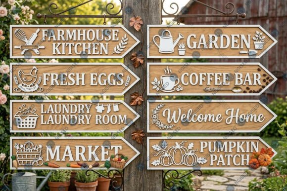 Farmhouse Directional Signs SVG Bundle for Crafting