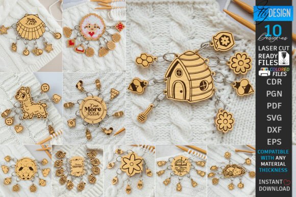 Knitting Stitch Markers Laser Cut Bundle