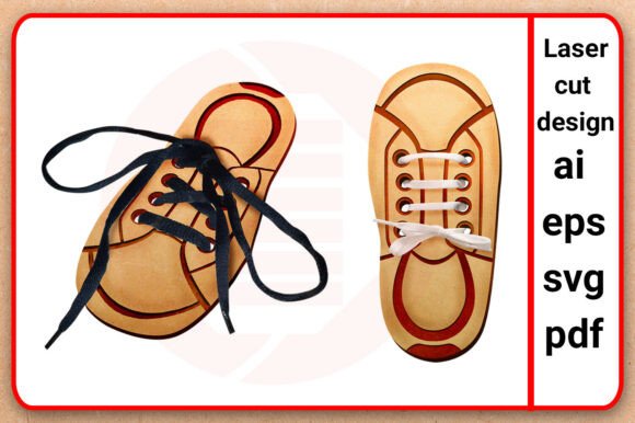 Laser Cut Shoe for Learn Tie Lacing SVG Templates