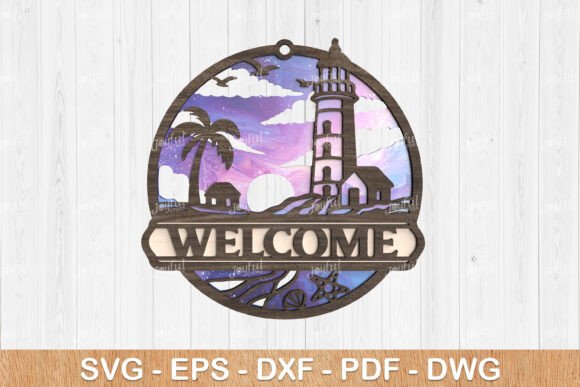 Lighthouse Welcome Sign SVG for Coastal Home Decor