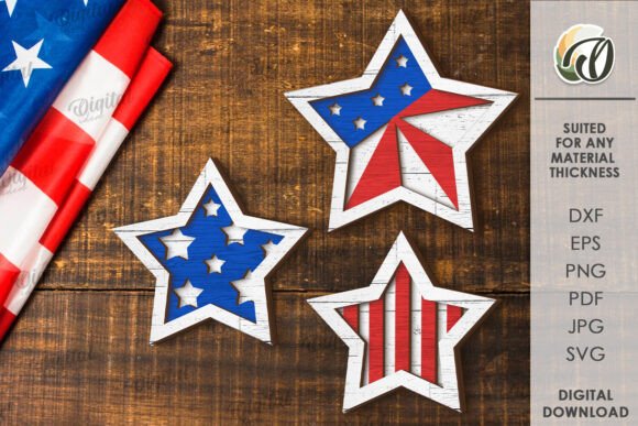 Patriotic Star Decor Laser Cut Design for Creative Projects