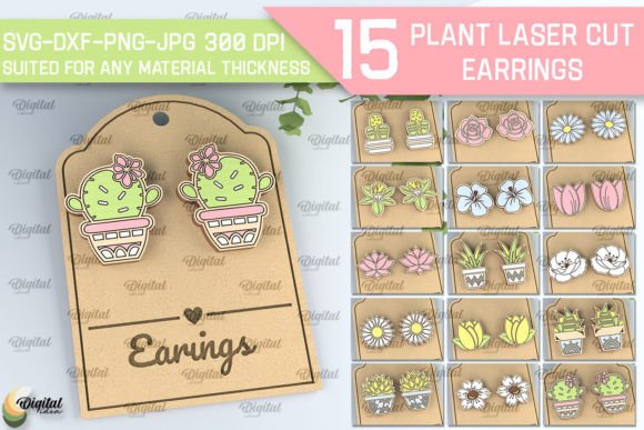 Plant Earrings Laser Cut Bundle: Digital Design Files
