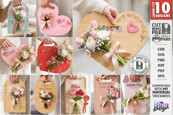 Valentine Flower Holder Cards Bundle CNC & Laser Cut