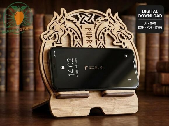 Viking Dragon Phone Stand SVG: Precision Laser Cut Design